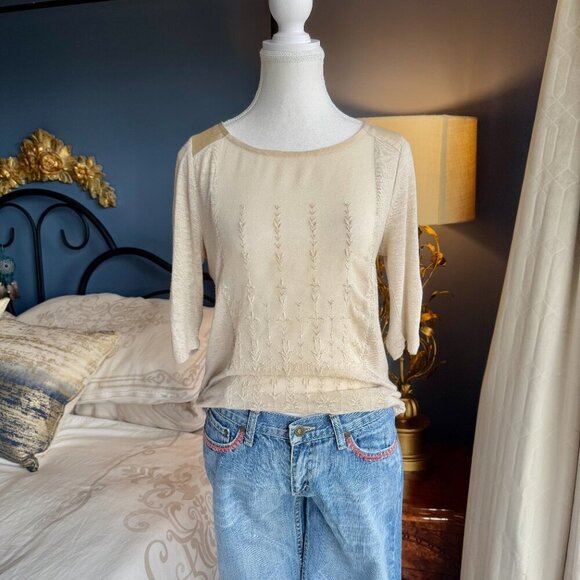 Lucky Brand Cream  Chiffon Embroidered Shirt - Picture 2 of 10